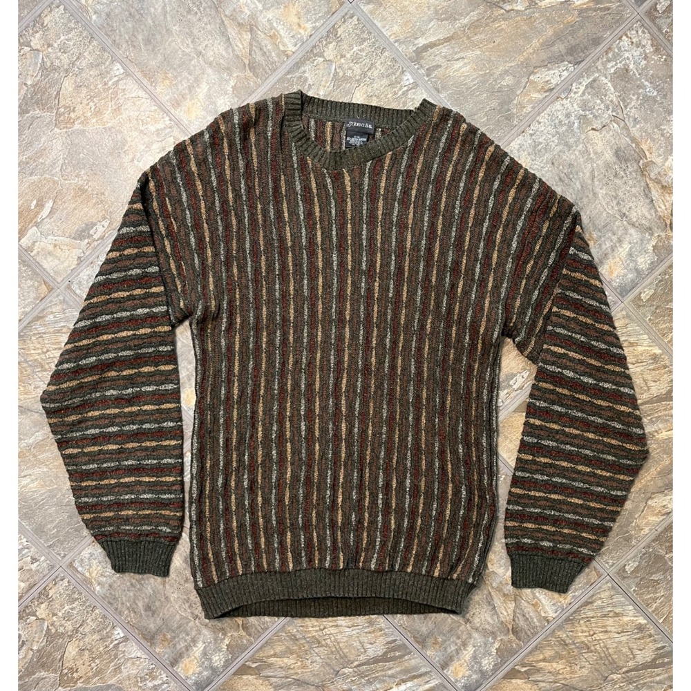 St. Johns Bay Sweater Mens Large Tall Green Vintage 3D Knit USA Coogi Style